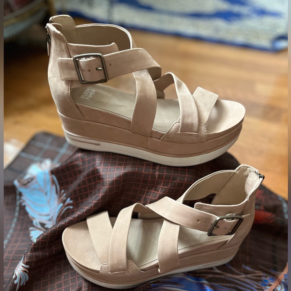 Eileen Fisher Boost Washed Leather Platform Sandal latte size 8